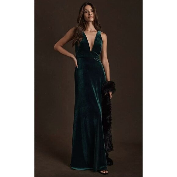 BHLDN Dresses & Skirts - BHLDN Jenny Yoo Logan Velvet Dress Size 2 in Dark Emerald